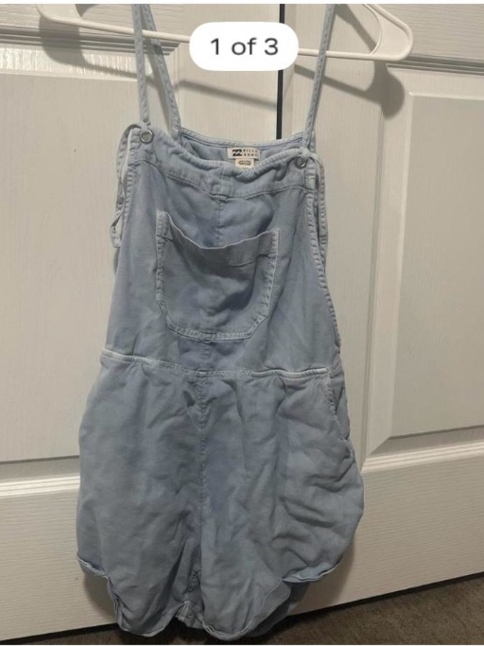 Billabong summer overall romper shorts light blue surf coastal grandmother SizeS
